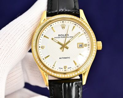 Rolex Oyster Perpetual Date Japanese Movement 40mm 316L Steel Calfskin Strap Watch